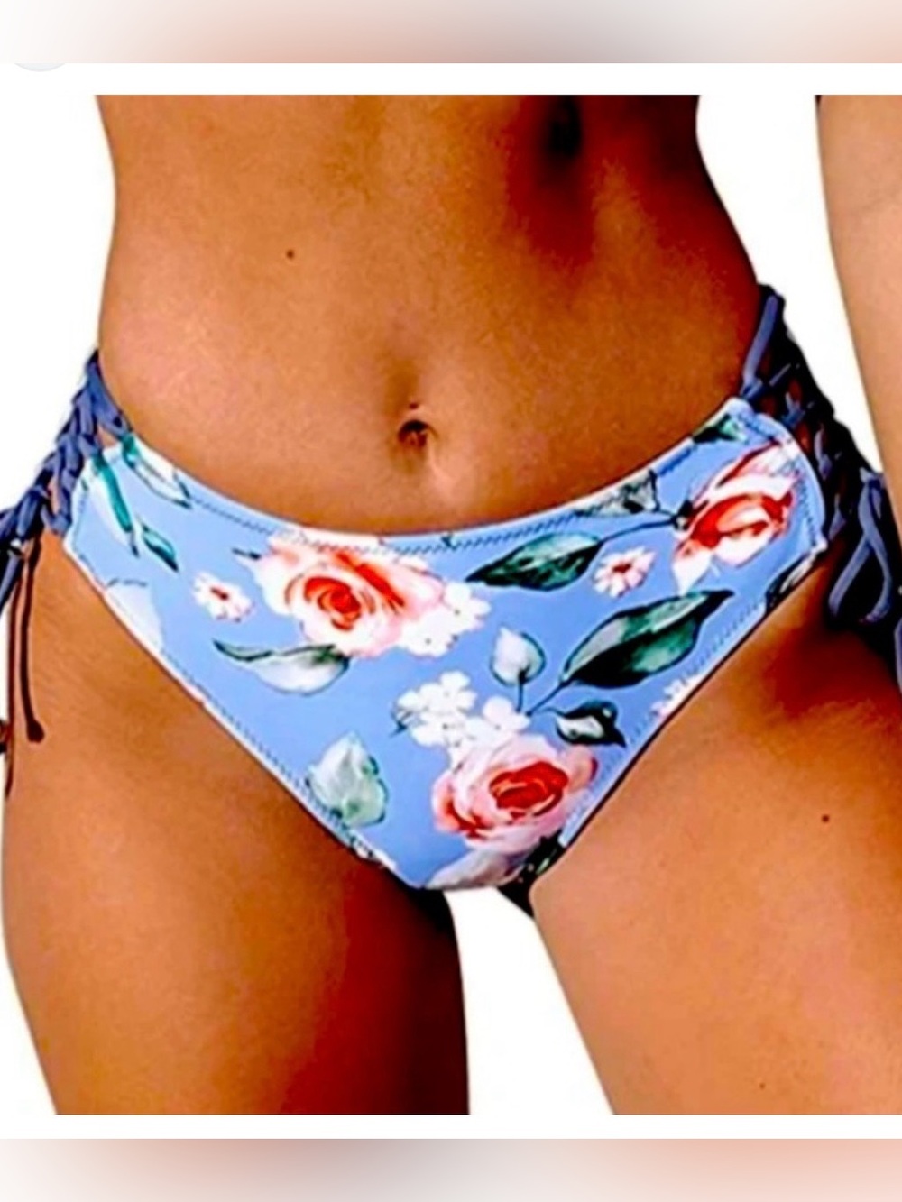 Cupshe blue White floral Bikini Bottoms with side ties M NWT